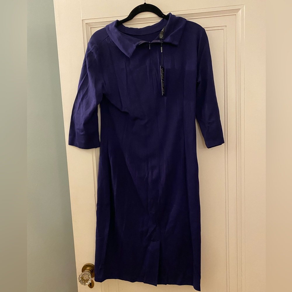 NWT and in packaging. Purple homeyee brand dress. It says size 12 us and xxl